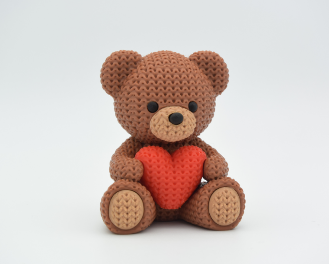 Textured "Knitted-Look" Teddy Bear – 3D Heart-Holding Bear Figurine | Cozy Desktop Decor & Sentimental Gift for Mom
