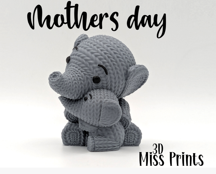 "Nurturing Love" Knitted-Look Elephant Duo – 3D Textured Mother & Baby Sculpture | Heartwarming Family Keepsake & Nursery Decor