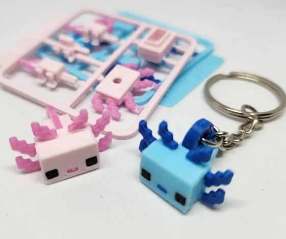 Pixel Gaming Axolotl Mini Figure Kit Keychain – 3D Printed Retro Block Style Amphibian Fidget Toy – Cute Gamer Bag Charm, Desktop Companion & Novelty Gift for Gamers and Kids