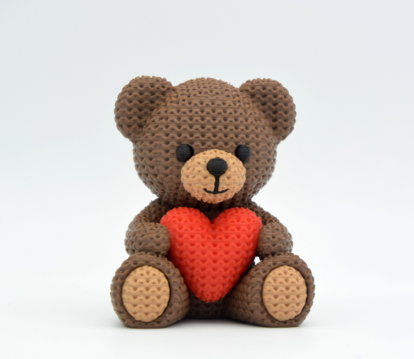 Textured "Knitted-Look" Teddy Bear – 3D Heart-Holding Bear Figurine | Cozy Desktop Decor & Sentimental Gift for Mom