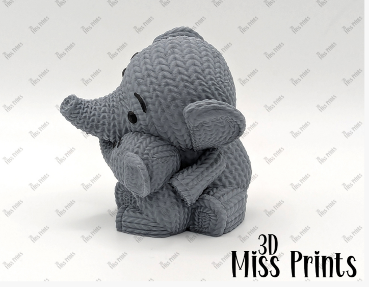 "Nurturing Love" Knitted-Look Elephant Duo – 3D Textured Mother & Baby Sculpture | Heartwarming Family Keepsake & Nursery Decor