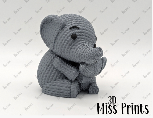 "Nurturing Love" Knitted-Look Elephant Duo – 3D Textured Mother & Baby Sculpture | Heartwarming Family Keepsake & Nursery Decor