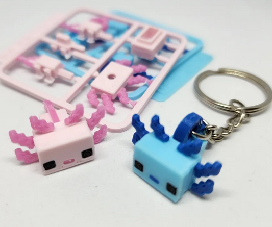 Pixel Gaming Axolotl Mini Figure Kit Keychain – 3D Printed Retro Block Style Amphibian Fidget Toy – Cute Gamer Bag Charm, Desktop Companion & Novelty Gift for Gamers and Kids