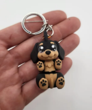 Articulated Dachshund Dog Keychain – 3D Printed Flexible Puppy Fidget Toy & Bag Charm