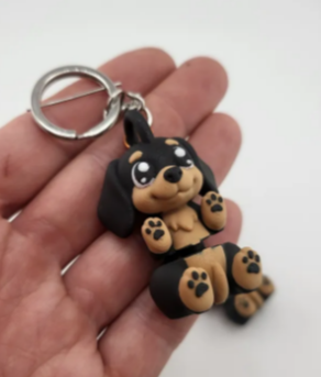 Articulated Dachshund Dog Keychain – 3D Printed Flexible Puppy Fidget Toy & Bag Charm