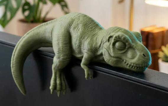 Sleeping T-Rex Monitor Sitter – 3D Printed Dinosaur Desk Pet & Screen Decor